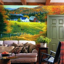 Golden Countryside Mural Chair Rail Wall Mural RA0110MRoom Shot