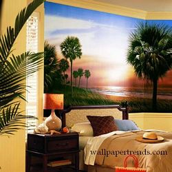 Palmetto Sunrise Mural Chair Rail Wall Mural RA0134MRoom Shot