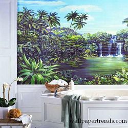 Tropical Lagoon Mural Chair Rail Wall Mural RA0173MRoom Shot