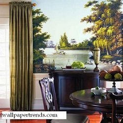 Asian Water Scene Mural Chair Rail Wall Mural RA0182MRoom Shot