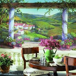 Italian Villa Mural Chair Rail Wall Mural RA0189MRoom Shot