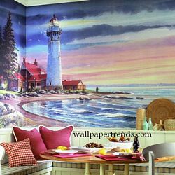 Northern Lighthouse Mural Chair Rail Wall Mural RA0193MRoom Shot