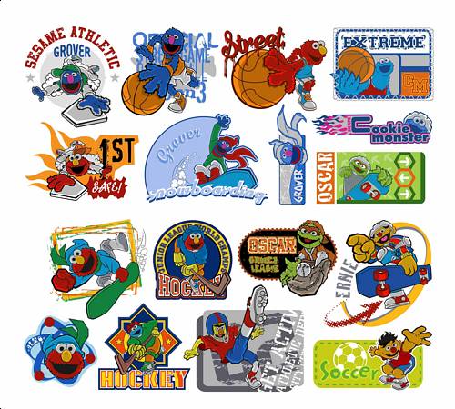 Grover, Cookie Monster, Oscar the Grouch, Elmo, Bert and Ernie from Sesame Street
