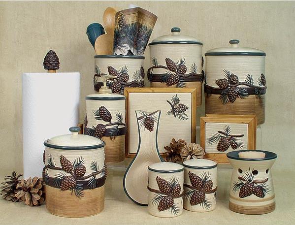 PINECONE PINE CONE CABIN LODGE KITCHEN ACCESSORIES SET~FREE SHIPPING 